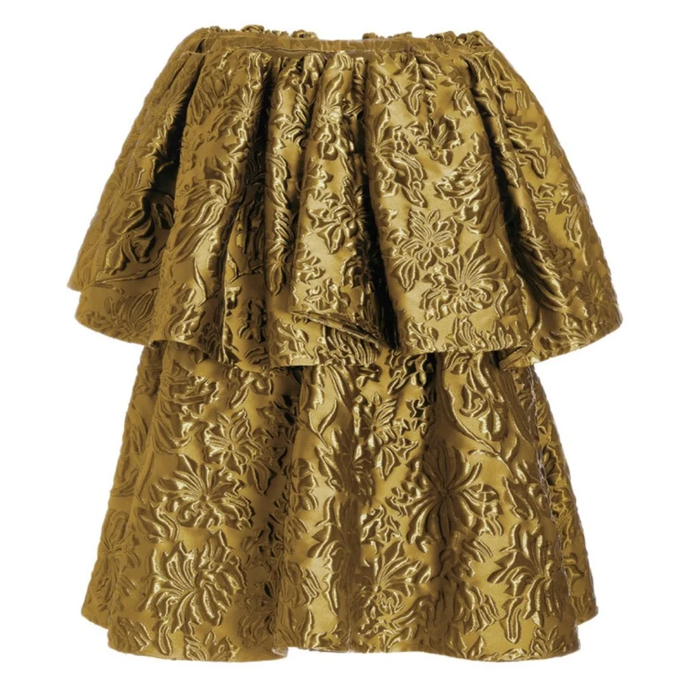 Ulla Johnson Metallic Gold Strapless Tiered Mini Dress